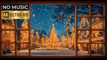 Turn Your Room into a Golden Christmas Village 🎄 4K Projector Window (Wind & Snow, No Music)