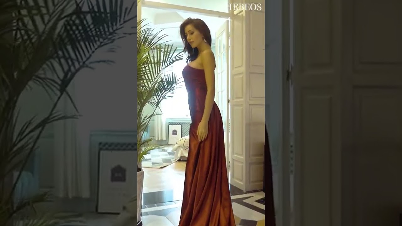 HEBEOS-Sheath/Column Satin Ruched One-Shoulder Long Sleeves Sweep/Brush Train Dresses