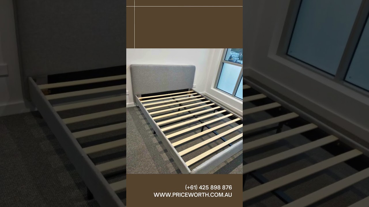 🛏️ Light Grey Double Bed Frame w/ Tufted Grey Upholstery