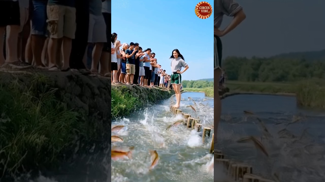 New girl water jumping stunt circus act 