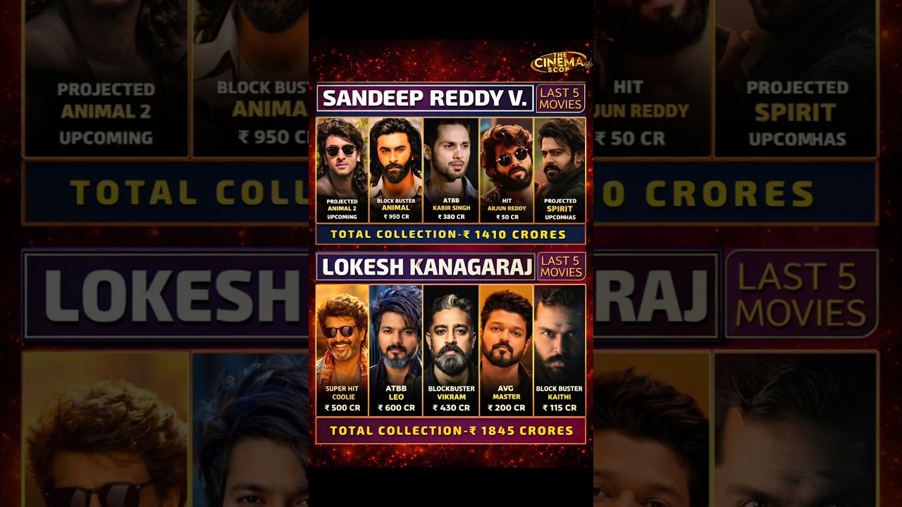 Sandeep Reddy Vanga vs Lokesh Kanagaraj 🔥 Last 5 Movies Collection War 💣 