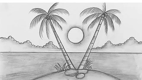 Easy Pencil Sketch | Sunset Beach with Coconut Trees | Step by Step Drawing#easydrawing #ytvideo
