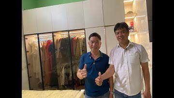 Tủ áo MDF, Cánh nhôm kính, đèn led, cảm ứng chuyển động