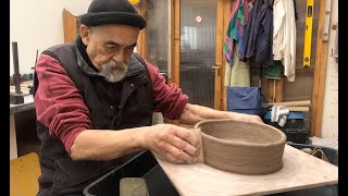 Smoothing a coiled bonsai pot