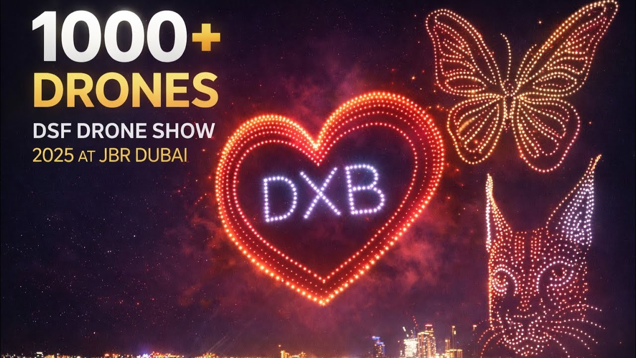 INSANE DSF Drone Show 2025 at JBR Dubai! 1000+ Drones, Skydivers & Epic Light Art