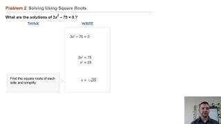 Algebra 1 9-3 Solving Quadratic Equations: Problem 2 - Solving Using Square Roots