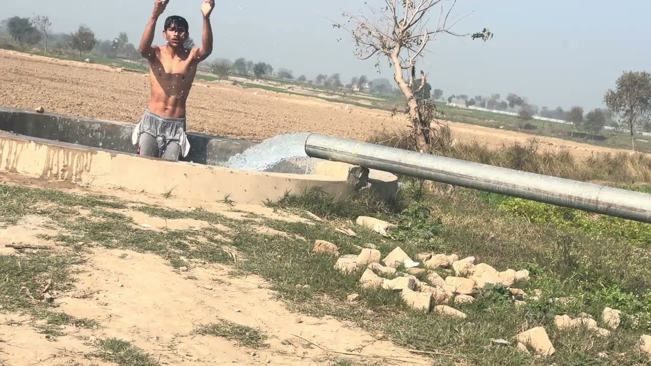 My First Vlog | Swimming in Tubewell Water Pool in Village | Tube Well water Fun by boys