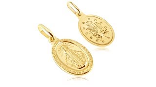 Jewellery - Gold pendant - oval tag with symbol of Virgin Mary