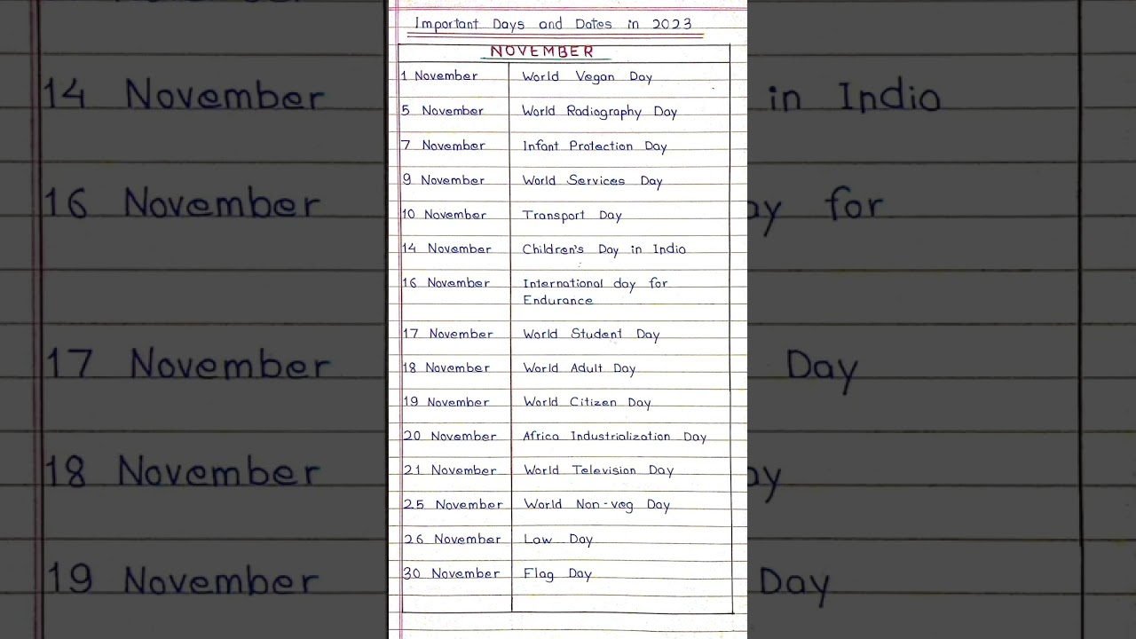 important days and dates in November 2023.