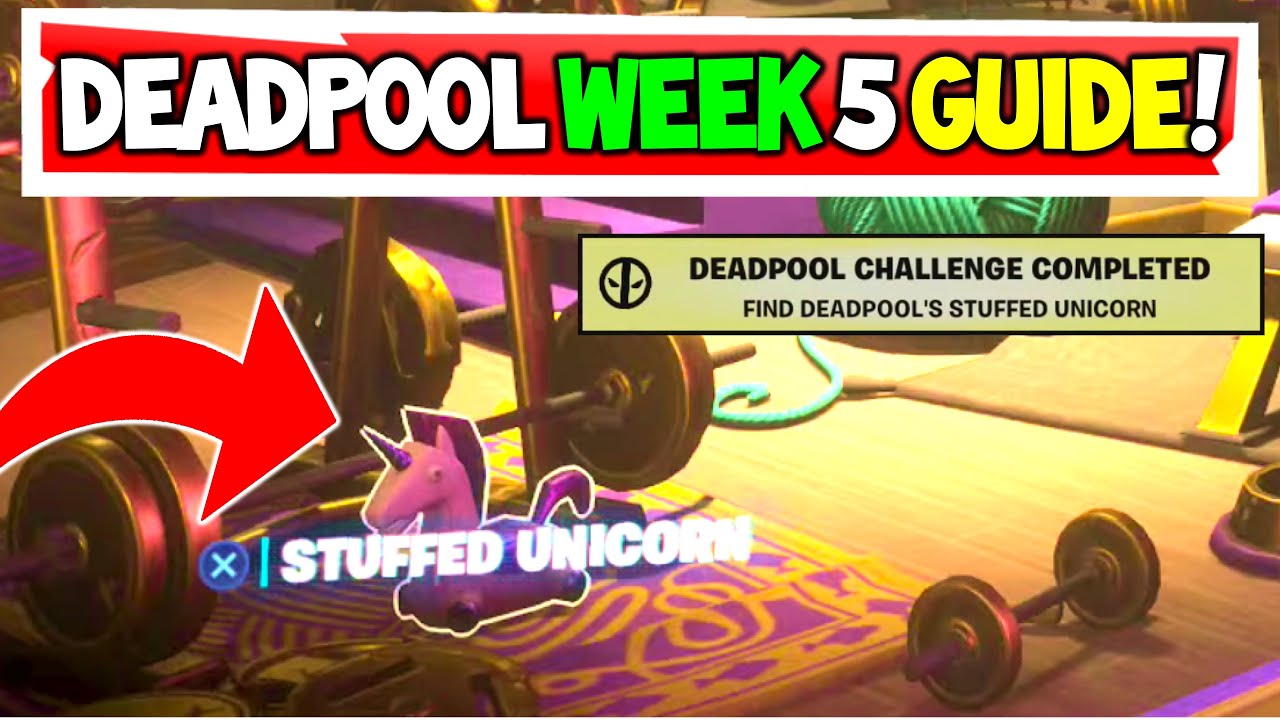 Find Deadpool's Stuffed Unicorn Location - Fortnite Week 5 Deadpool Challenge (Unlock Deadpool)