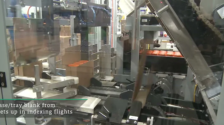 M2000 Case Packer Running Plastic Canisters into Cases and Trays