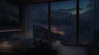 Window Rain Sounds with Nighttime Mountain Views: Relaxing Sleep Meditation  Fall Asleep