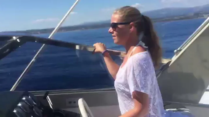 Agnes driving our Riva Bravo 38 in the south of Fr...