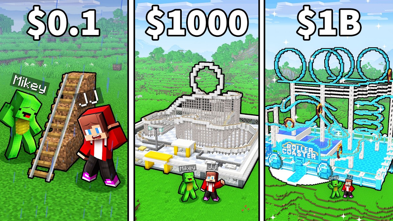 From POOR to RICH: Mikey and JJ Roller Coaster Battle (Minecraft Maizen)