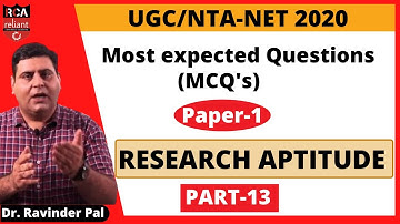 Part-13 | RESEARCH APTITUDE MCQ for UGC NET | UGC NTA NET June 2020 | Free UGC NET Classes