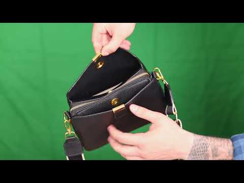 Жіноча красива сумка на три відділення з натуральної шкіри 22107 Vintage Чорна, видео 1