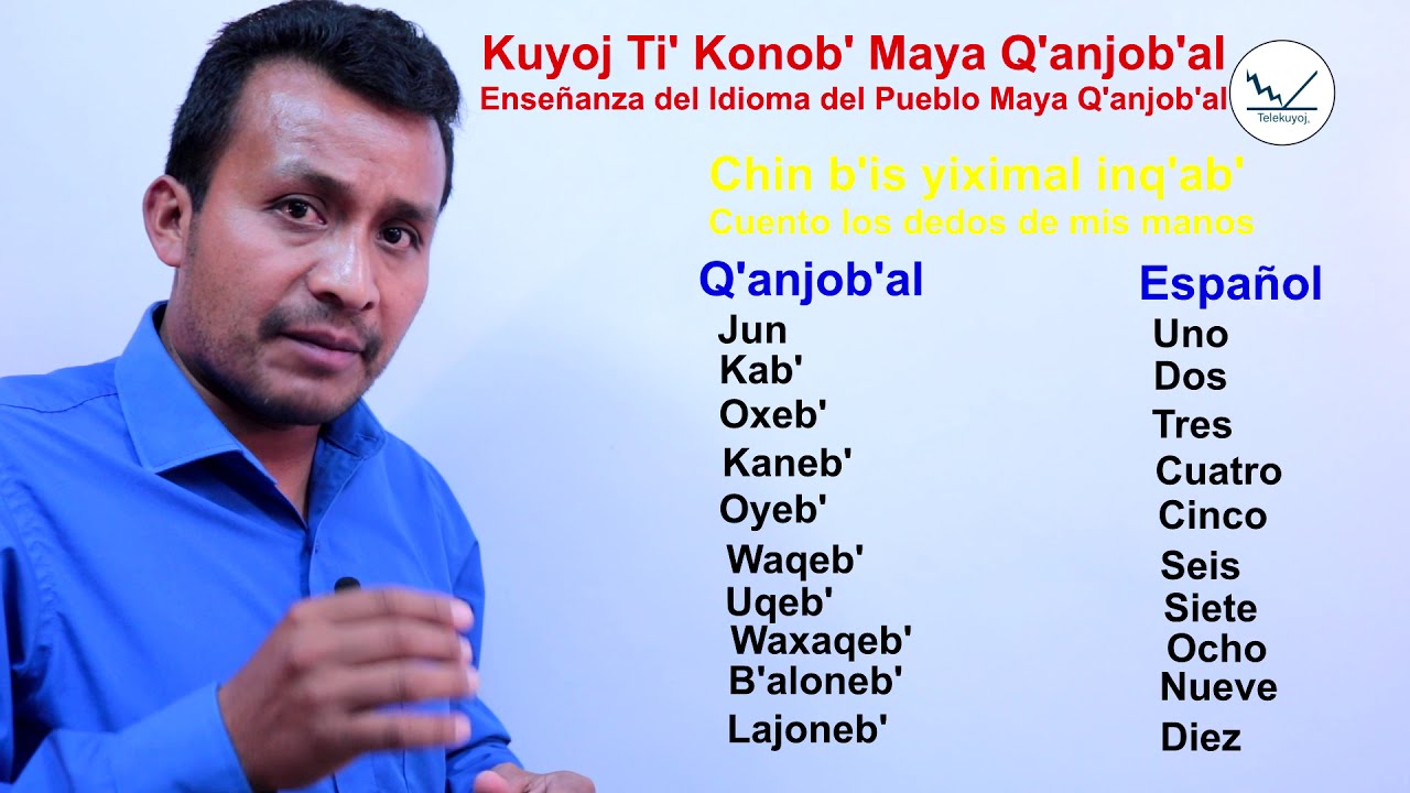 Aprender a contar en q'anjob'al y español del 1 al 10 Jun uno, kab