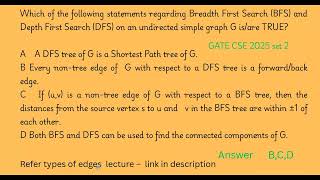 GATE  CSE  19 - GATE questions - PYQs - graph DFS and BFS