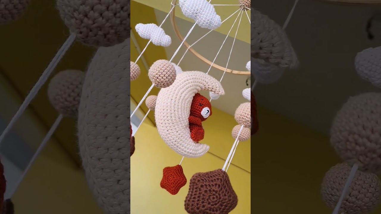 crochet crib mobile ideas - sleeping bear, moon, stars, cloud 