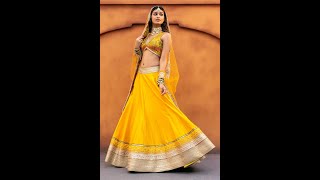 Folklore Collection Sunshine Yellow Silk Lehenga & Rani Pink Banarasi Brocade Pattern Lehenga Set