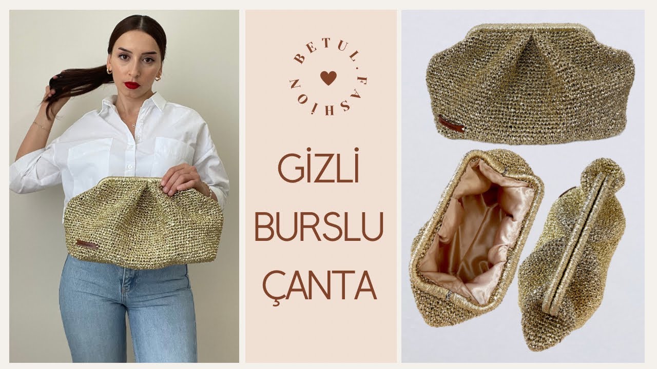25 CM BURS💛METALİK İPTEN BÜYÜK BOY BURSLU PİLELİ ÖRGÜ ÇANTA