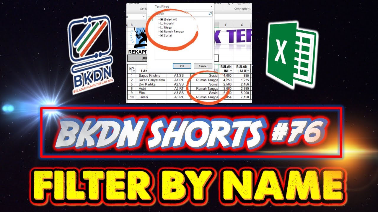 Cara filter data di excel berdasarkan nama youtube