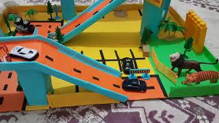 Karton otopark karton otoyol cartoon otopark zoo for baby cocuk hayvanat bahcesi oyuncak arabalar
