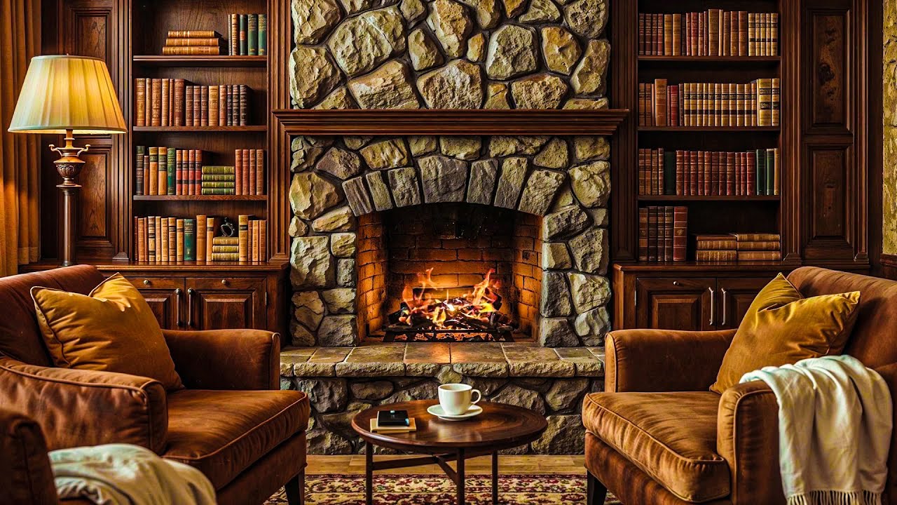 Crackling Fireplace Ambience — Cozy Night at Home for Calm and Comfort