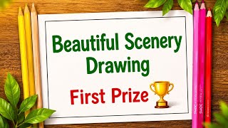 How to draw natural scenery in easy way| Natural scenery drawing step by step for beginners
