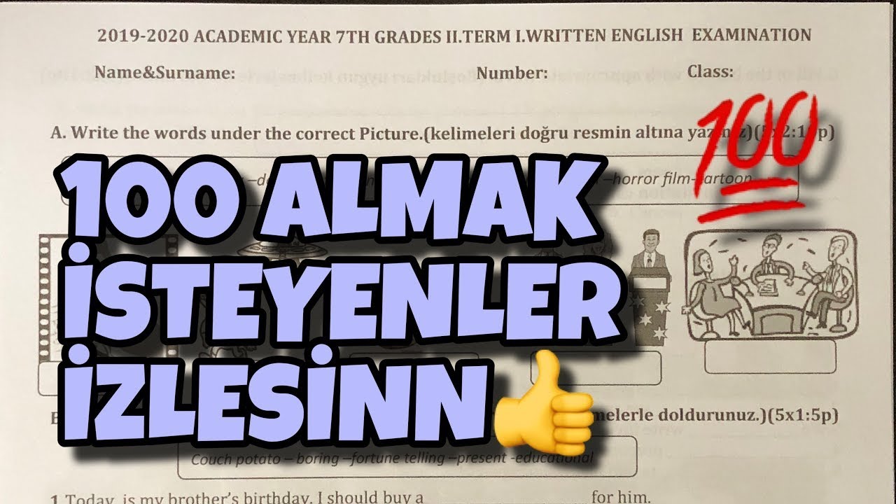 7.Sınıf İngilizce 2.Dönem 1.Yazılı Soruları