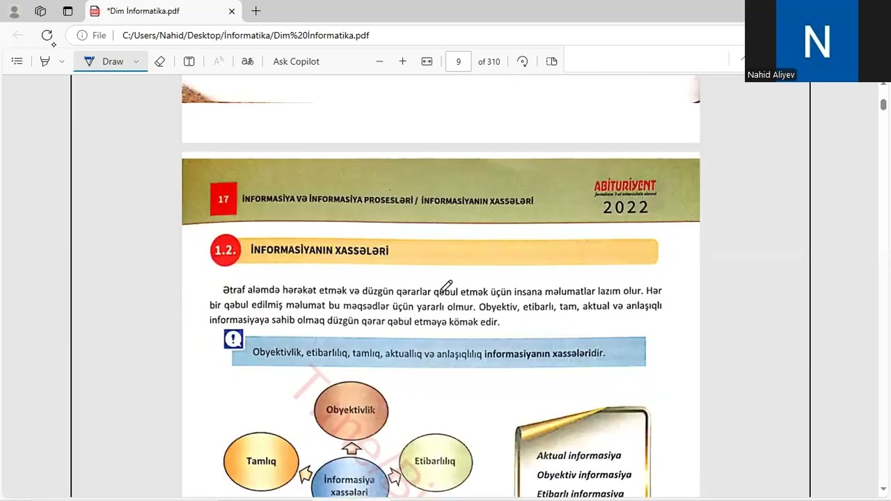 Informasiyanın xassələri, növləri, prosesləri