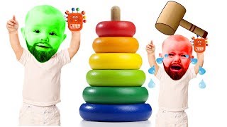 Learn Colors With Wooden Face Hammer Xylophone Bad Baby Crying For Kids