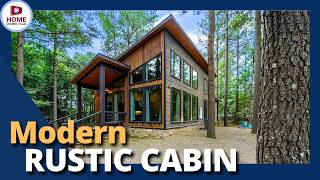 Modern Rustic Tiny House Tour - 1 Bed Cabin with 2-Story Stone Fireplace