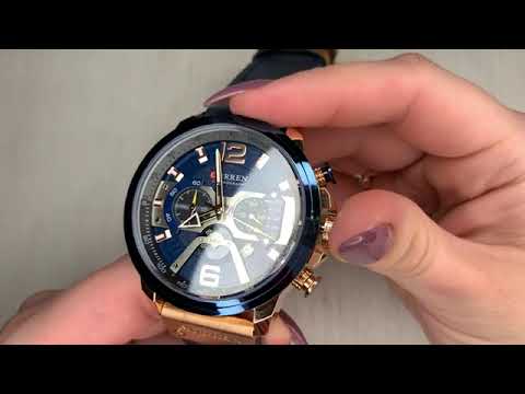 Мужские кварцевые часы Curren Toronto Lava Blue Chronograph с двумя ремешками, видео 1