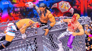 CM Punk vs Roman Reigns vs Cody Rhodes - Barbed Wire Steel Cage Action Figure Match!