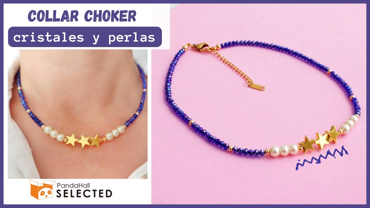 💙 Como hacer un collar choker con materiales de PandaHall selected con cristales y perlas