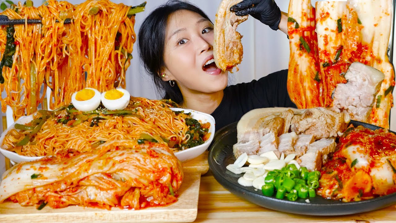 MUKBANG) 레전드 김치★ 통삼겹 수육 보쌈 & 열무비빔국수 먹방 Bossam kimchi & Bibim guksu asmr eating