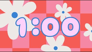 🌸 1 Minute Timer | Flower Checkered Countdown with Study Music 🌟 4K