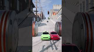 Taxi 🚕 &amp; Police Car 🚓 vs Bollard | [BeamNG FunWrecks]  #beamngdrive #beamng #short