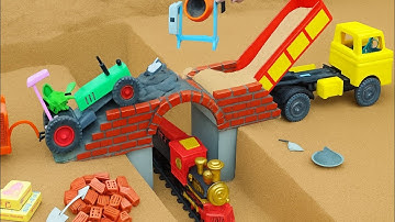 Diy tractor using bricks and making concrete bridge for train safety science project