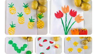 Potato stamping art for kids| Potato stamp TulipChickWatermelonPineapple| DIY Potato art