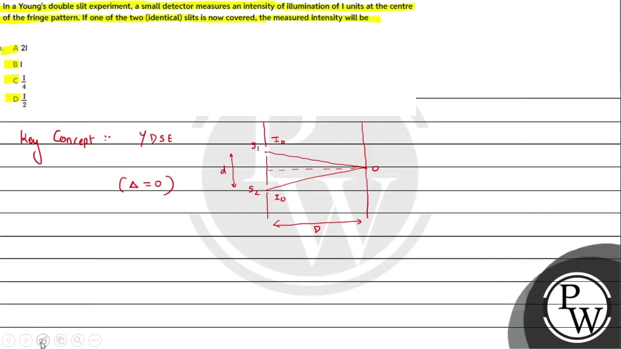 In a Young's double slit experiment, a small detector measures an intensity of illumination of I....