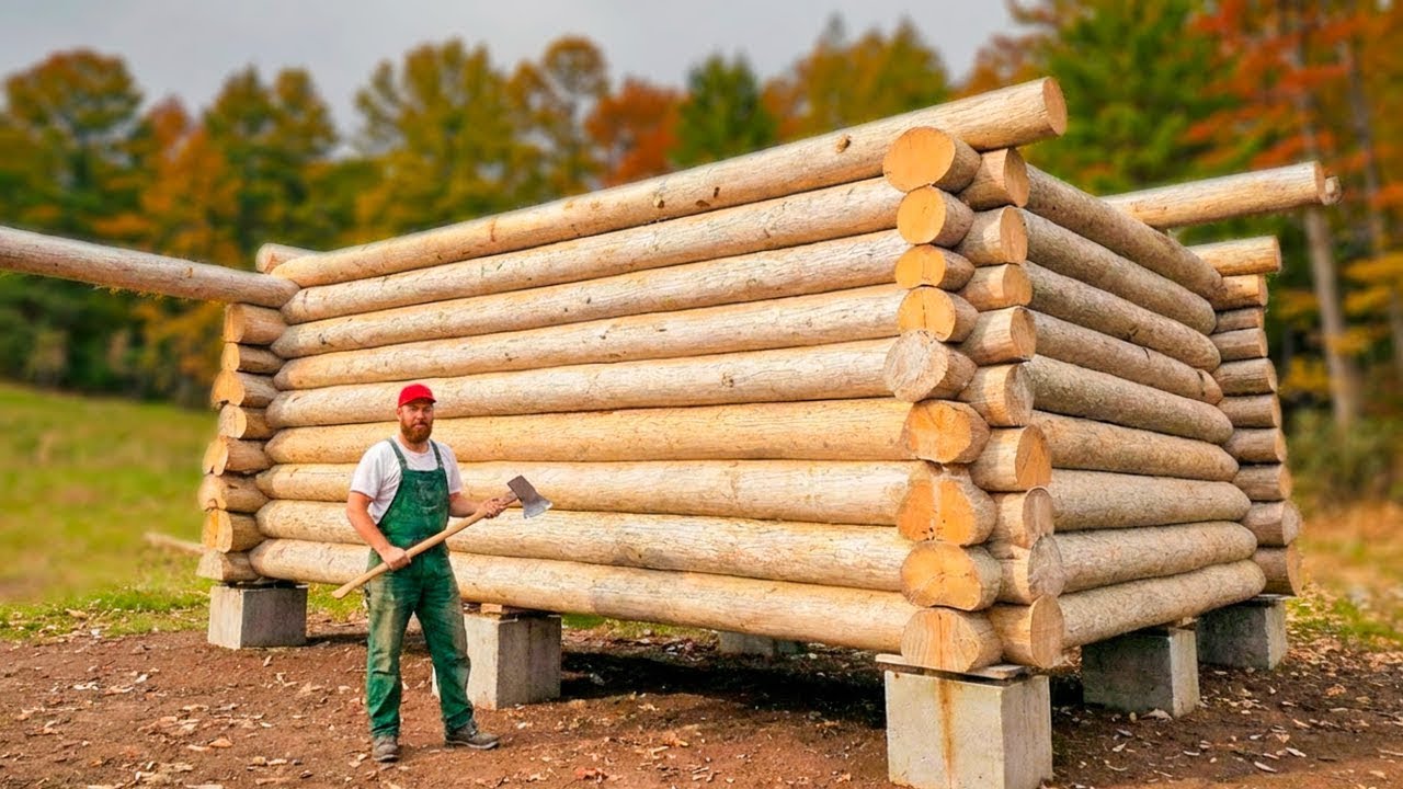 БЕЗУМИЕ БРУСЧАТОГО ДОМА! 🌲 Один человек, 1000 бревен! От начала до конца! 😱🪓