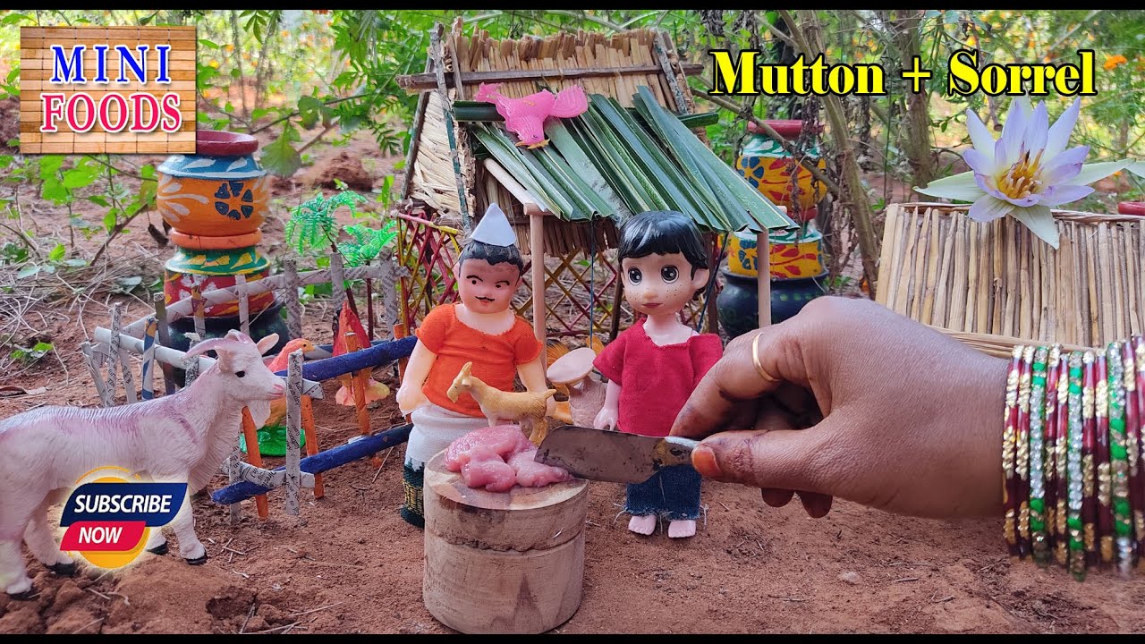 Miniature Mutton Curry + Sorrel | Andhra Style Mutton Cooking | Mini Foodkey | diy | Ach Mini Foods