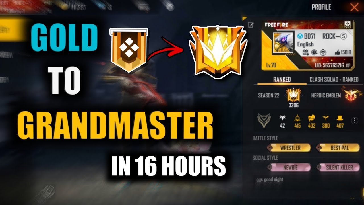 Gold to Grandmaster in 16 Hours - Ranked Season 22 || Garena Free Fire
