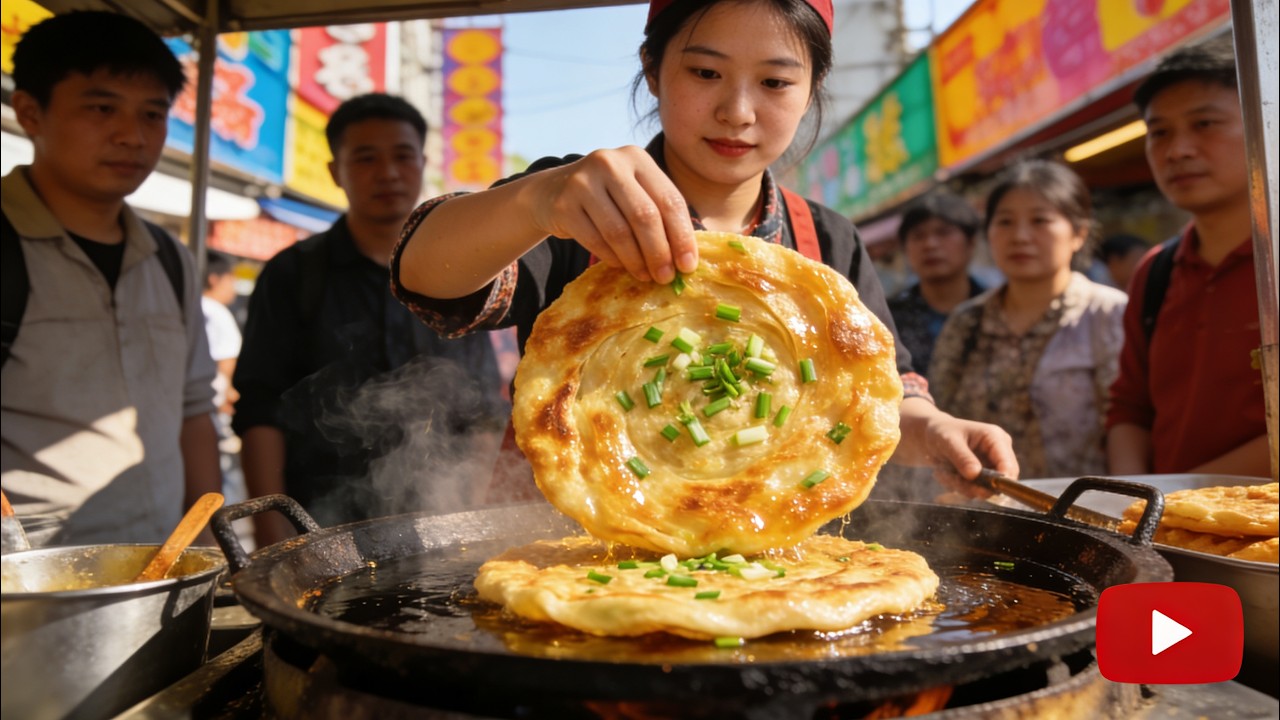 The Best Street Food｜Scallion Pancake🔥街頭美食：蔥油餅🤤【屋台グルメ/길거리음식】#foodie#yummy#streetfood
