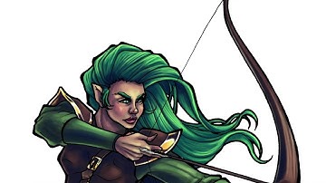 Digital Coloring Timelapse - Inktober 52 Week 14 - Green - Half-Elf Ranger - Fantasy Character Art