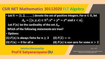 CSIR NET Mathematics 30 Nov 2020 C 83 Fermat’s Last Theorem SolnDiscussed by Prof K Satyanarayana OU