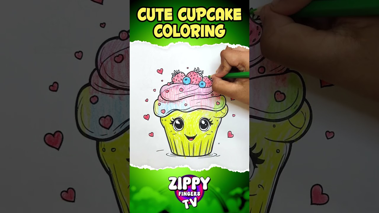 Cute Cupcake Coloring for Kids | Easy Coloring with Strawberrie & Hearts  