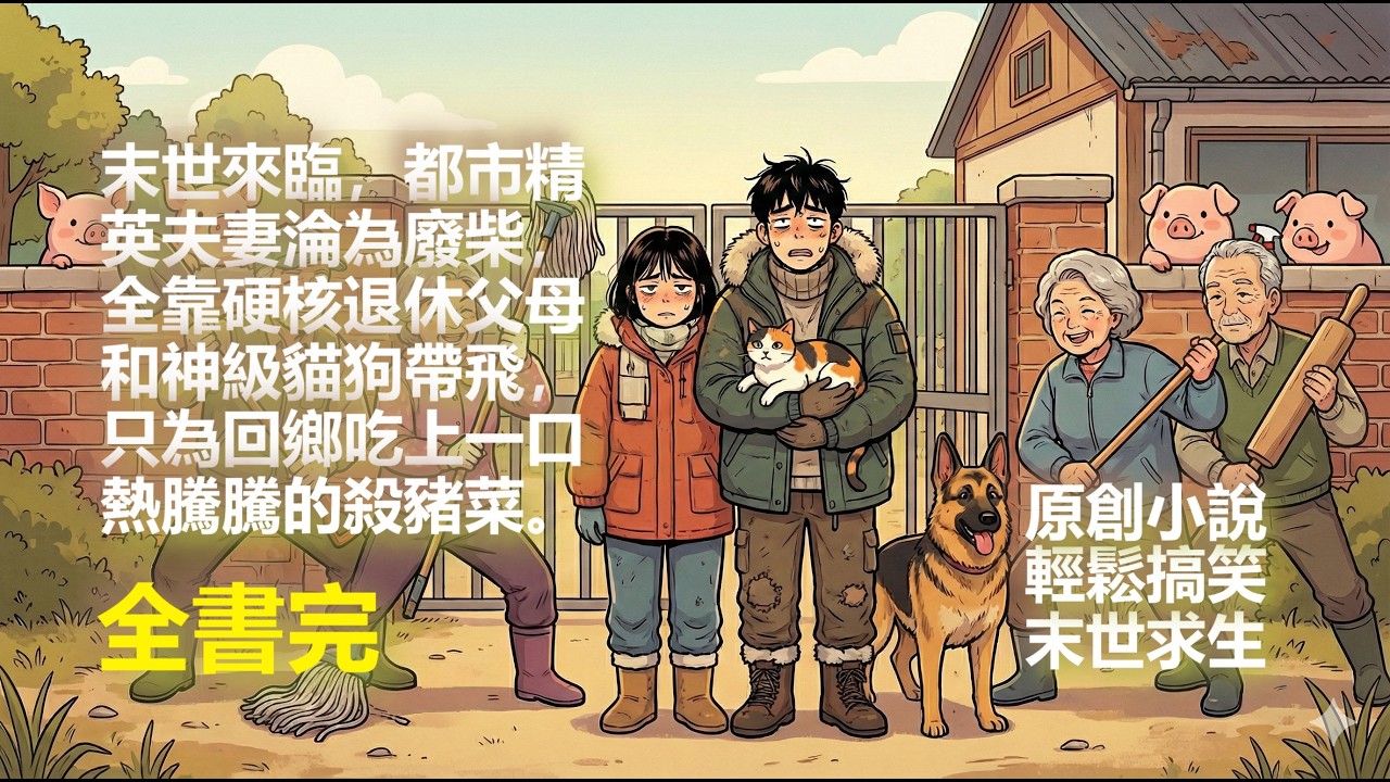 《末日啃老指南：爸媽比我強一萬倍》末世來臨，都市精英夫妻淪為廢柴，全靠硬核退休父母和神級貓狗帶飛，只為回鄉吃上一口熱騰騰的殺豬菜。#小說 #有聲小說 #有聲書